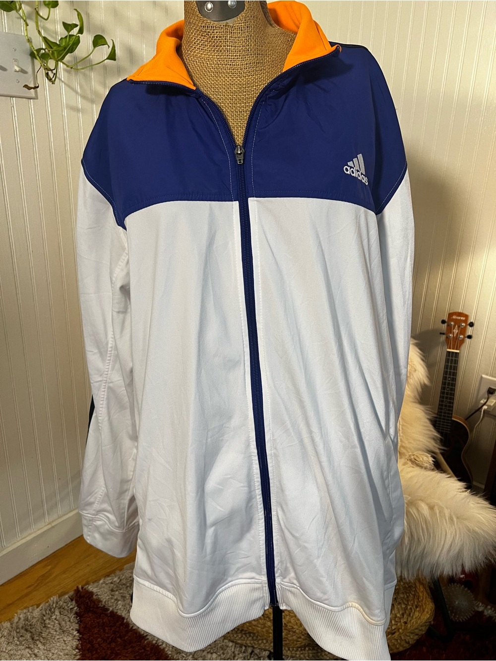 adidas White, Navy & Orange Men's Windbreaker Jacket